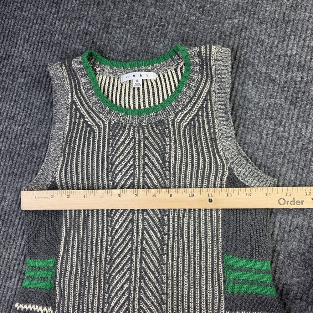 Cabi Trident Knit Sleeveless Vest Women Small Gray Green Textured Chevron Boho - Picture 7 of 10